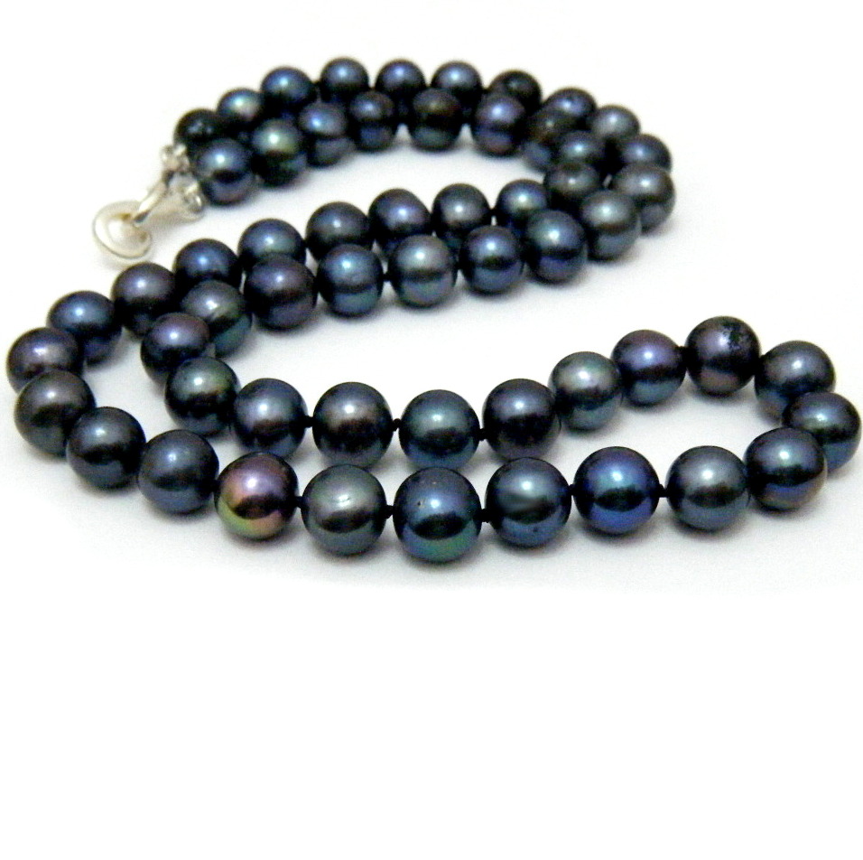 Blue Black Round Pearls Necklace